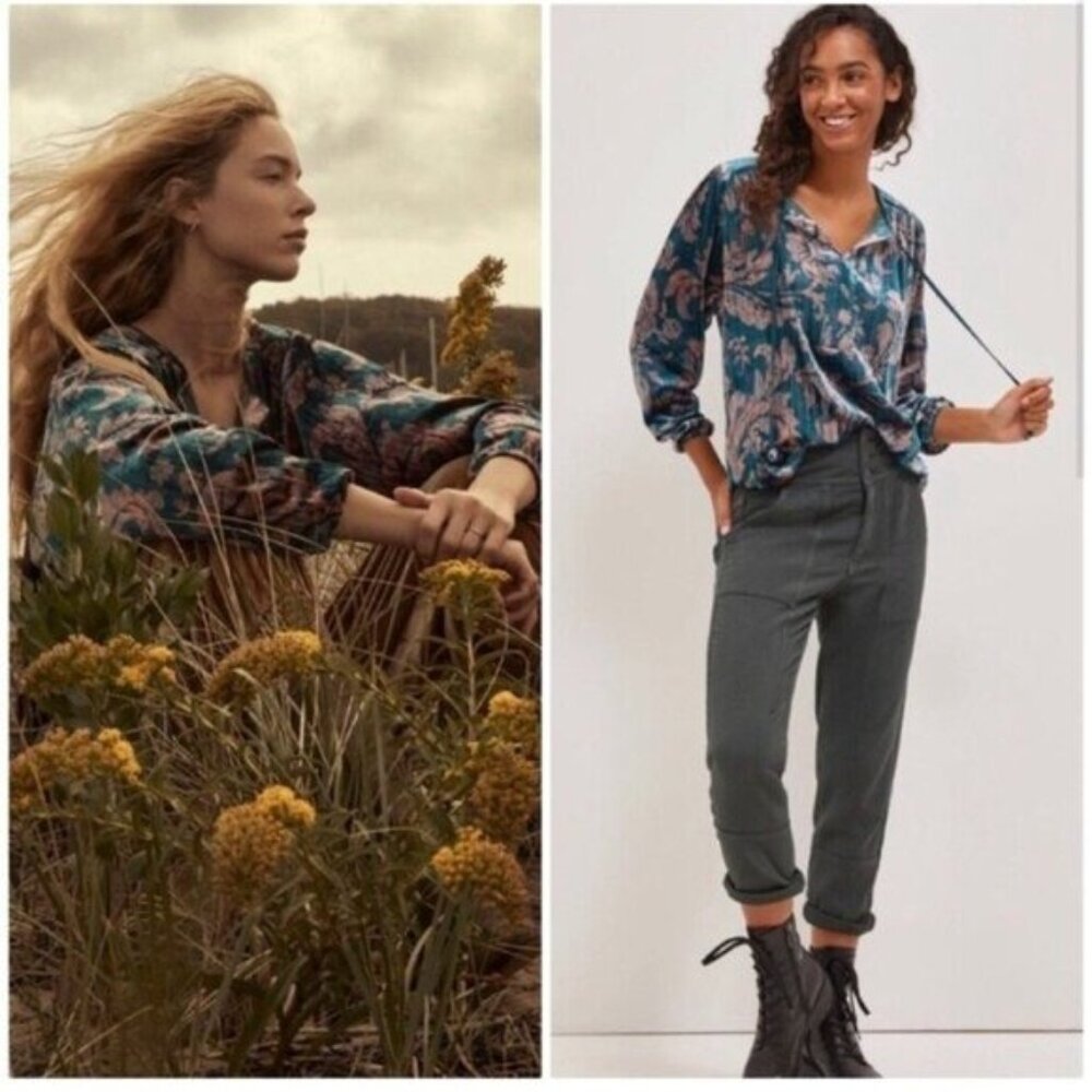 NWOT Anthropologie Faustine Velvet Peasant Blouse X Small XS